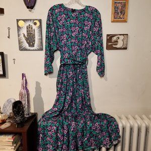 VINTAGE 90s Teal and Purple Floral Dress